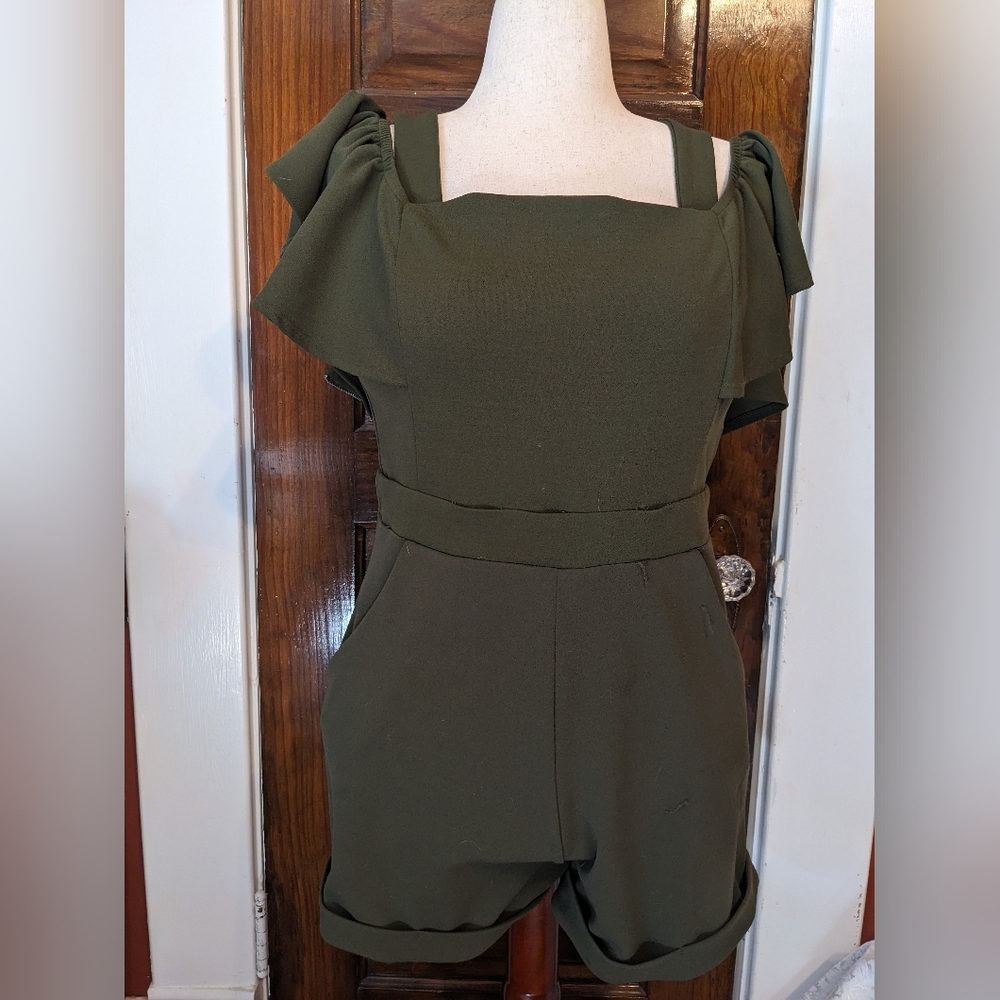 Green shortall romper